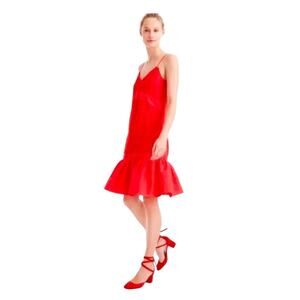 J.Crew  Red Eyelet Ruffle hem Spaghetti Strap Red Dress Size 4